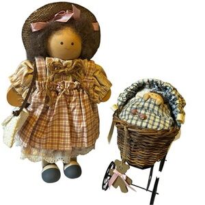 Lizzie High - “Rebecca Bowman” wooden doll with baby Stroller Set